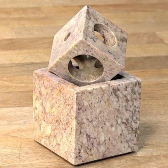 Vintage MCM Stone Cube Candle Holders