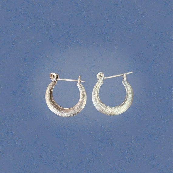 Sterling Silver Etched Horseshoe Hoop Earrings