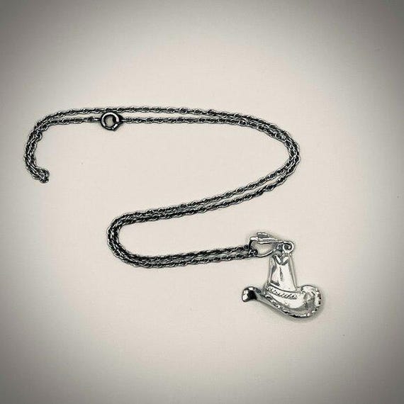 Sterling Silver Cowboy Hat Pendant Necklace Rope Chain - Western Jewelry