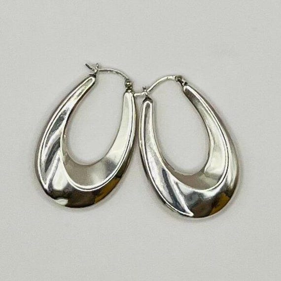 Sterling Silver Oval Puffed Hoop Earrings Hollow Bubble Design