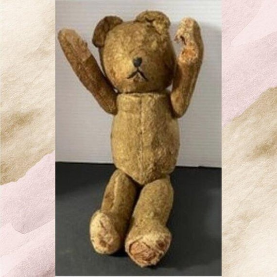 Antique 1920s Mohair Teddy Bear 17" - Excelsior Stuffed Jointed Bear