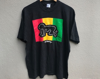 Vintage 90s KEITH HARING Pop Art Tee / Rasta Tee / Fotokunst / Extra Large
