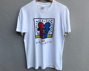 Camiseta vintage de los 90 de KEITH HARING con arte pop / lucha contra el sida / arte vintage