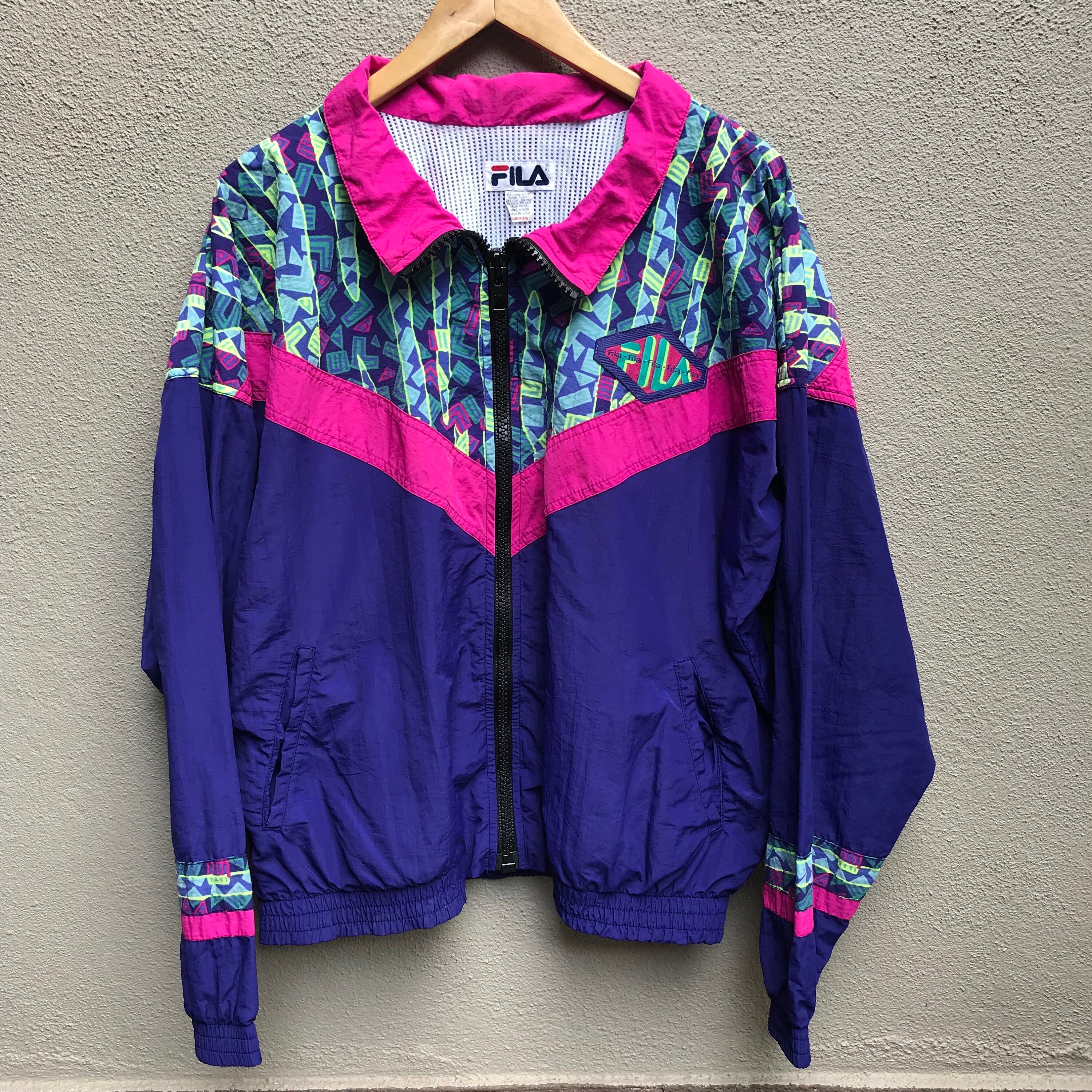 VINTAGE FILA VELOUR TRACK JACKET 70s 80s BLUe RED RETRO ZIP