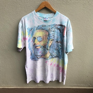 Camiseta vintage dos anos 90 da banda JERRY GARCIA Grateful Dead estilo desbotado com tie dye