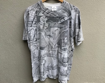 Camiseta vintage rara de los 90 con estampado integral de MC ESCHER / arte vintage / gráfico raro / arte fotográfico / Grande