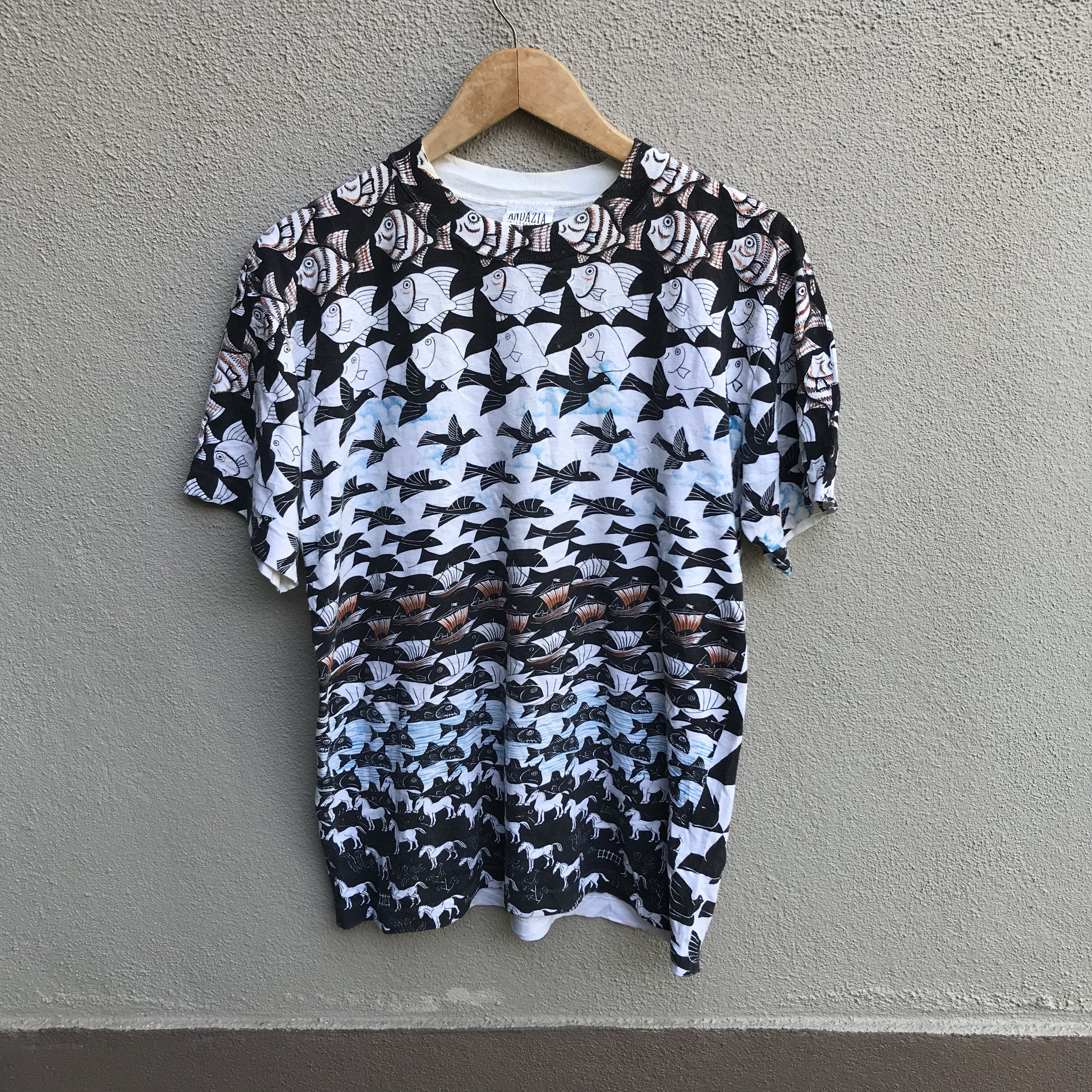 90s ANDAZIA アインシュタイン アート フェード ブラック Tシャツ 90s ANDAZIA アインシュタイン アート フェード ブラック T