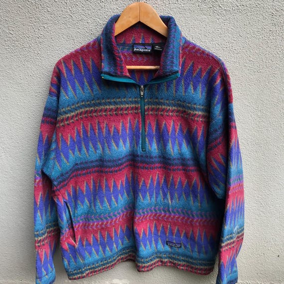 90s Patagonia マフラー USA製 archive Vintage 90s PATAGONIA Aztec Fleece Navajo Native Half Zipper