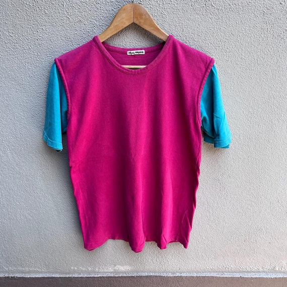 Issey Miyake, Vintage 80s ISSEY MIYAKE two tone tee / japanese brand / rare design