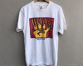 Vintage seltenes 90er Jahre KEITH HARING Pop Art T-Shirt / groß