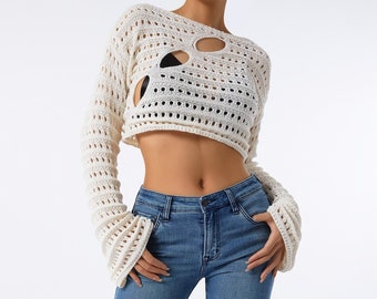 Crochet Flare Sleeve Top Etsy