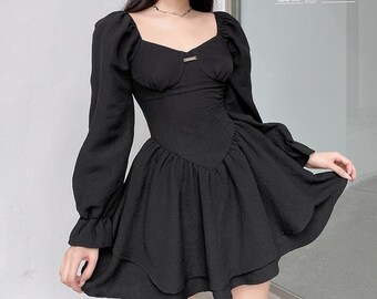 Long Sleeve Pleated Corset Mini Dress 