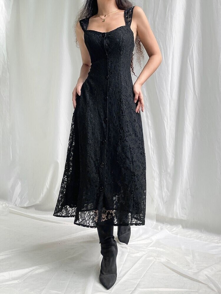 Aesthetic Black Grunge Lace Sleeveless Y2K Mini Dress Y2K - Etsy