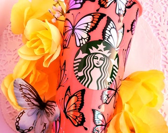 Holographic Butterfly Starbucks Color Changing Cold Cup 24 oz Tumbler.