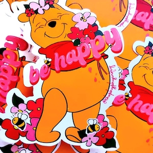Winnie Be Happy - Vinyl Aufkleber - Laptop Aufkleber - Wasserflasche Aufkleber - Wasserdichter Aufkleber