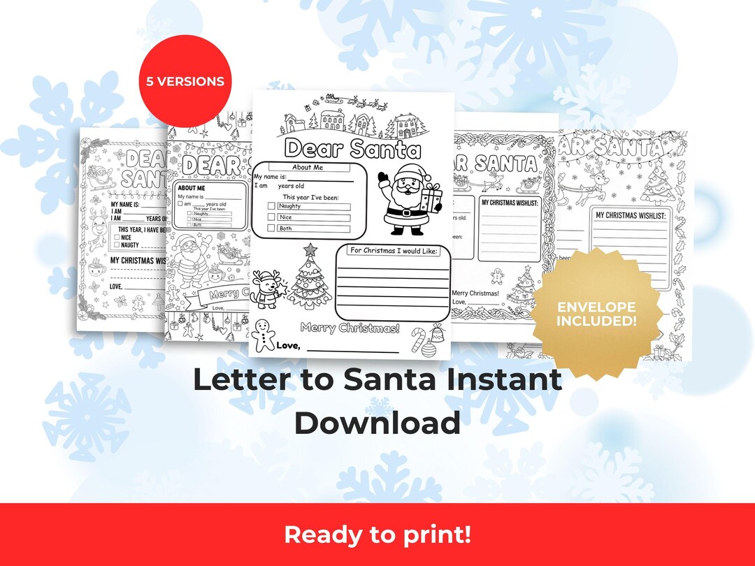 Printable Letter to Santa Coloring Page | Kids Wish List & Envelope Set ...