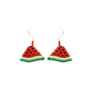 Beaded Watermelon Earrings - 925 Silver Hooks