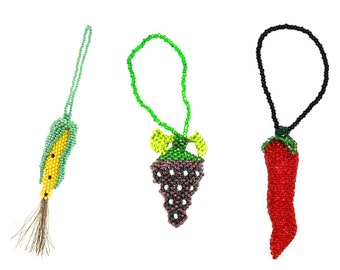 Guatemalan Handmade Fruit & Vegetable Beaded Ornaments, Guatemalan Ornament, Handmade Ornament, Guatemalan Beads, Indigenous Women Art
