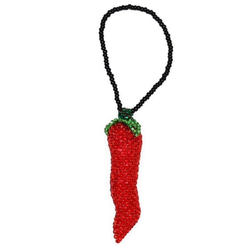 Guatemalan Handmade Fruit & Vegetable Beaded Ornaments, Guatemalan Ornament, Handmade Ornament, Guatemalan Beads, Indigenous Women Art Chili Pepper