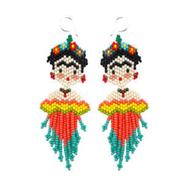 Beaded Frida Kahlo Earrings, Guatemalan Jewelry, Multicolor Jewelry, Intricate Bead Earrings, Statement Earrings, Handmade Earrings