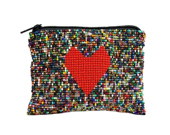 Heart Beaded Coin Purse, handmade in Guatemala. Heart coin purse, heart accessories