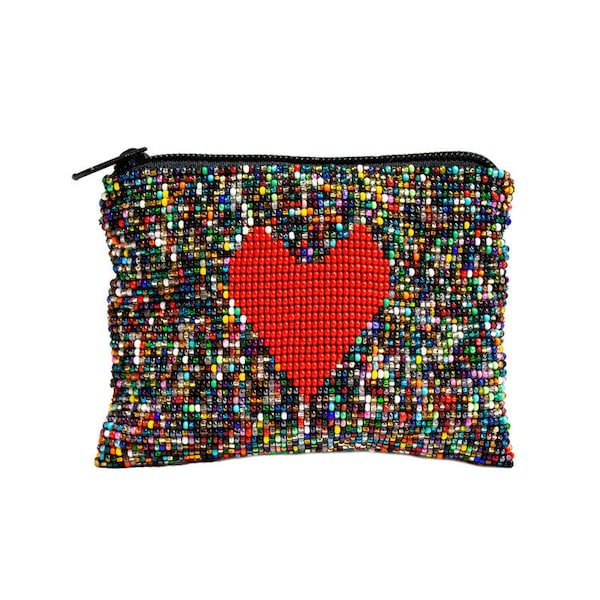 Heart Beaded Coin Purse, handmade in Guatemala. Heart coin purse, heart accessories