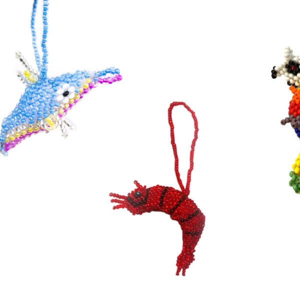 Handmade Ocean Animal Beaded Ornaments, Marine Animal Figure, Animal Ornaments, Guatemalan Beads