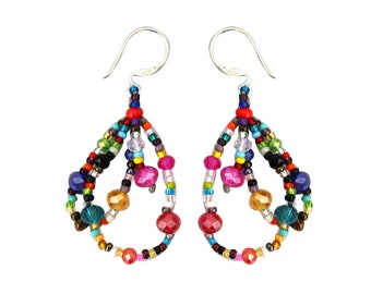 Drop Beaded Earrings Multicolored - 925 Silver Hooks. Handmade in Guatemala