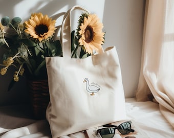 Embroidered Silly Goose Eco Friendly Tote Bag | Organic Cotton Canvas Shoulder Bag | Gift for Her