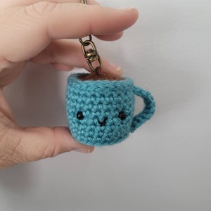 Coffee cup keychain amigurumi crochet handmade quebec coffee mug keychain 100% acrylic wool