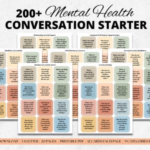 Gespreksstarters voor geestelijke gezondheid, mentale gezondheidsmentaliteit, gespreksstartkaarten, tafelgesprek, kennismakingsvragen