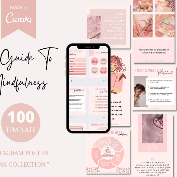 Mindfulness Meditation Instagram Template, Done for You Mindfulness Content, A Guide To Mindfulness, Content For Coach, Instagram Post Story