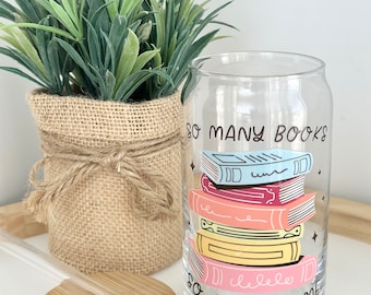 Book Lover Glass Cup: Bookish Drinkware, Iced Coffee, 16oz Can Glass