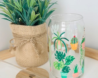House Plants Glass Cup: Plant Lover Iced Coffee Can Glass (16oz)
