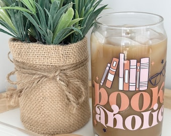 Bookaholic Beer Can Glass| Coffee and Books| Book Lover Gift| Bookworm Gift| Book Club Gift Iced Coffee Cup| 16oz Can Glass| TBR Jar