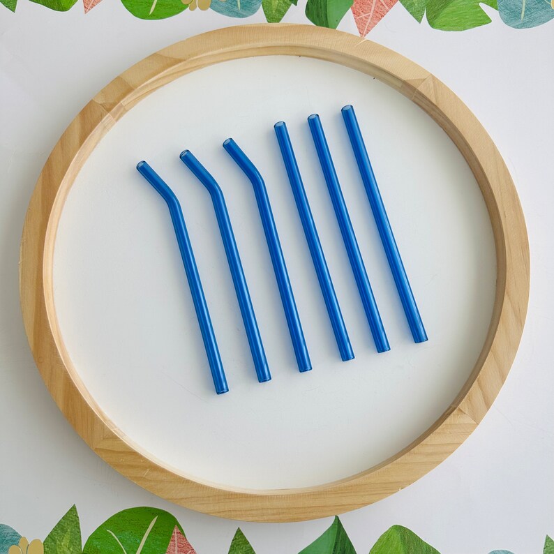 Reusable Colored Glass Straws: Straight & Bent Blue