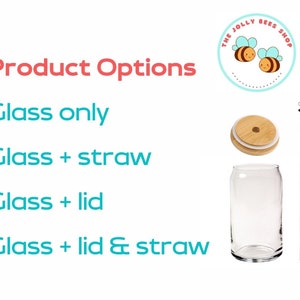 May include: Product options for a glass jar with a wooden lid and a straw. The jar is 8.5 inches tall and the straw is 0.4 inches in diameter. The options are: glass only, glass + straw, glass + lid, and glass + lid & straw.