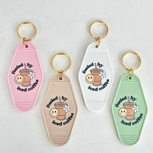 Retro Motel Keychain Fueled by Iced Coffee Keychains Gift for Coffee Drinkers Coffee Lover Gift Funny Keychains Gift Stocking Stuffers image 2