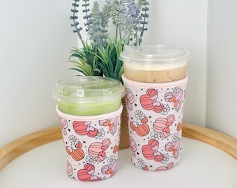 Fall Pumpkins Iced Coffee Sleeve: Neoprene Drink Coozie