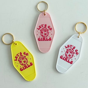 Let's Go Girls Motel Keychain Pink Cowgirl Hat Keychain Bachelorette ...