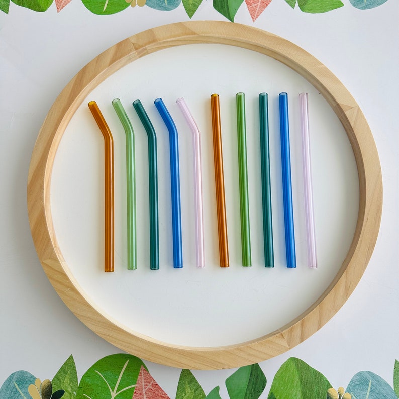 Reusable Colored Glass Straws: Straight & Bent 画像 1