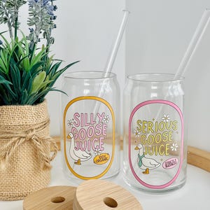 Silly Goose Glass Cups| Funny Animal Lover Gift| Serious Goose Juice Beer Can Glass| 16oz Iced Coffee Cup| Soda Glass Can| Best Friend Gifts