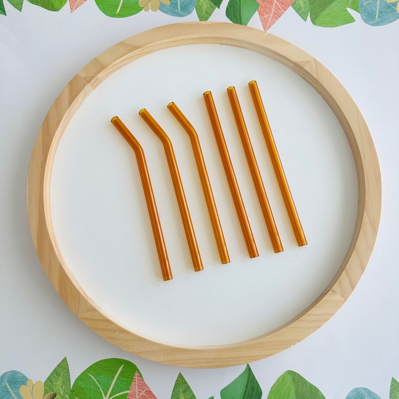 Reusable Colored Glass Straws: Straight & Bent Amber