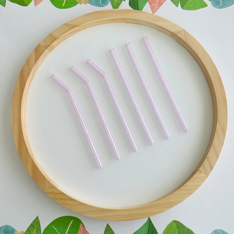 Reusable Colored Glass Straws: Straight & Bent Pink