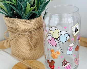 Main Street Snacks Glass Cup| Magical Snacks Iced Coffee Glass| Aesthetic Trendy Coffee Cup| Theme Park Beer Can Cup| 16oz Soda Glass Can