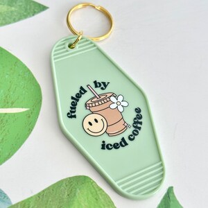 Retro Motel Keychain Fueled by Iced Coffee Keychains Gift for Coffee Drinkers Coffee Lover Gift Funny Keychains Gift Stocking Stuffers Matcha