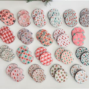 Set of 2 Festive Car Coasters| Cute Car Accessory| Soft Neoprene Cup Holder Coaster| Pink Christmas Car Decor| Gift for Her| Girly Holiday