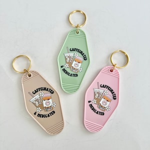 Retro Motel Keychain| Caffeinated and Medicated Keychains| Gift for Coffee Drinker| Coffee Lover Gift| Funny Keychain Gift| Stocking Stuffer