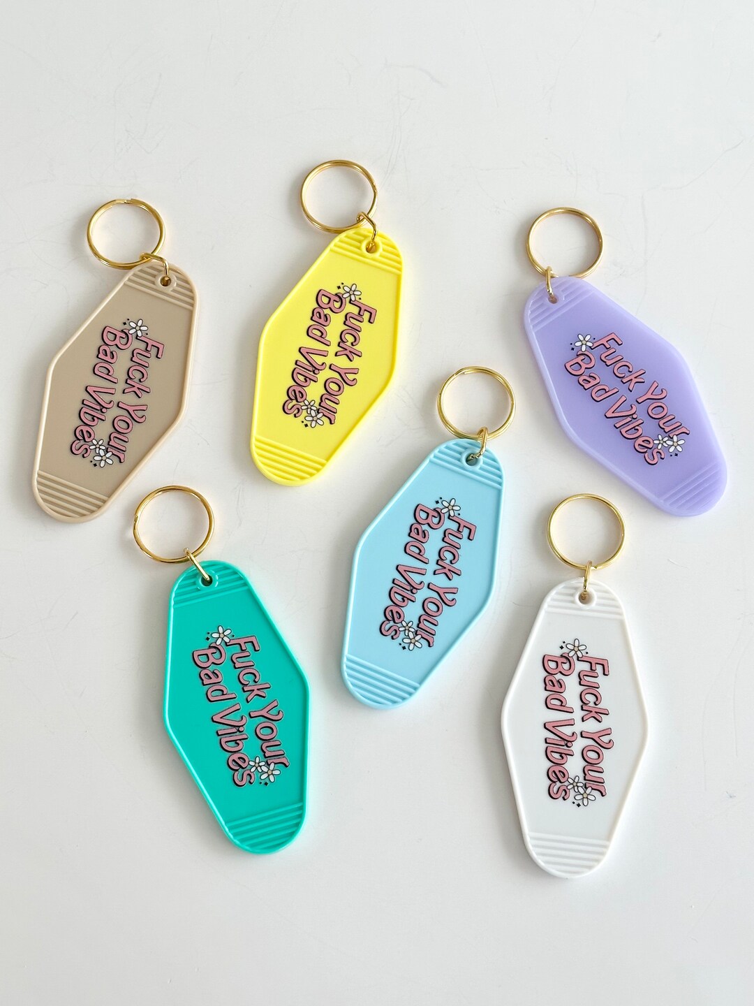 Retro Motel Keychain Cute Motel Keychain F Your Bad Vibes Vintage Style