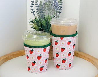 Strawberry Daisy Neoprene Drink Coozie: Iced Coffee Sleeve